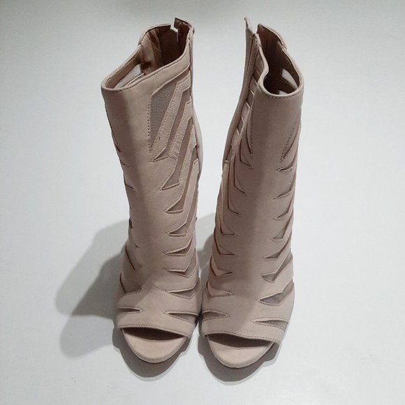 Guess Beige Pink Caged Mesh Lace Stiletto High Heel Booties SZ 6M - Picture 1 of 5